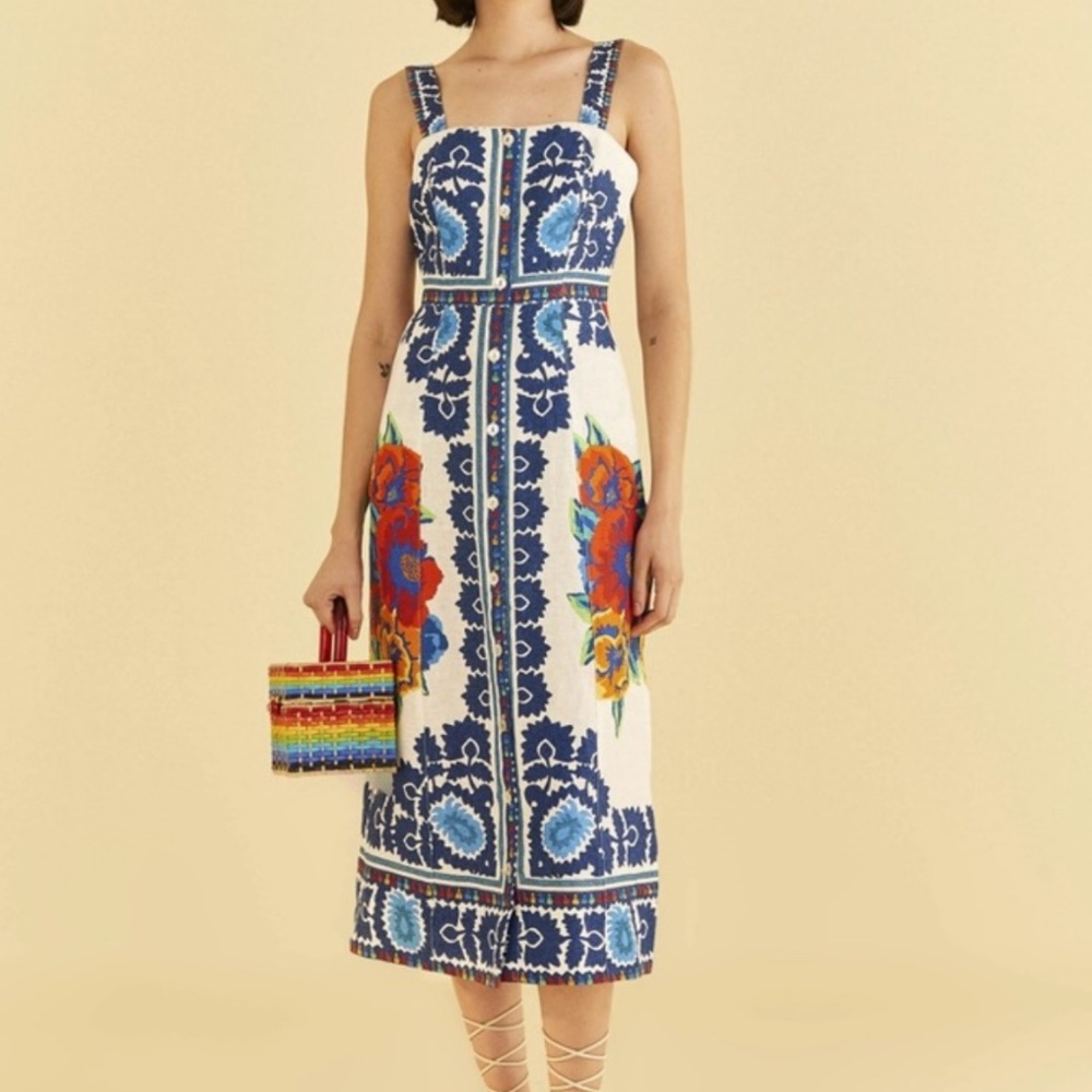 Farm Rio Flower Tapestry midi dress, off white, size S- NWT!!